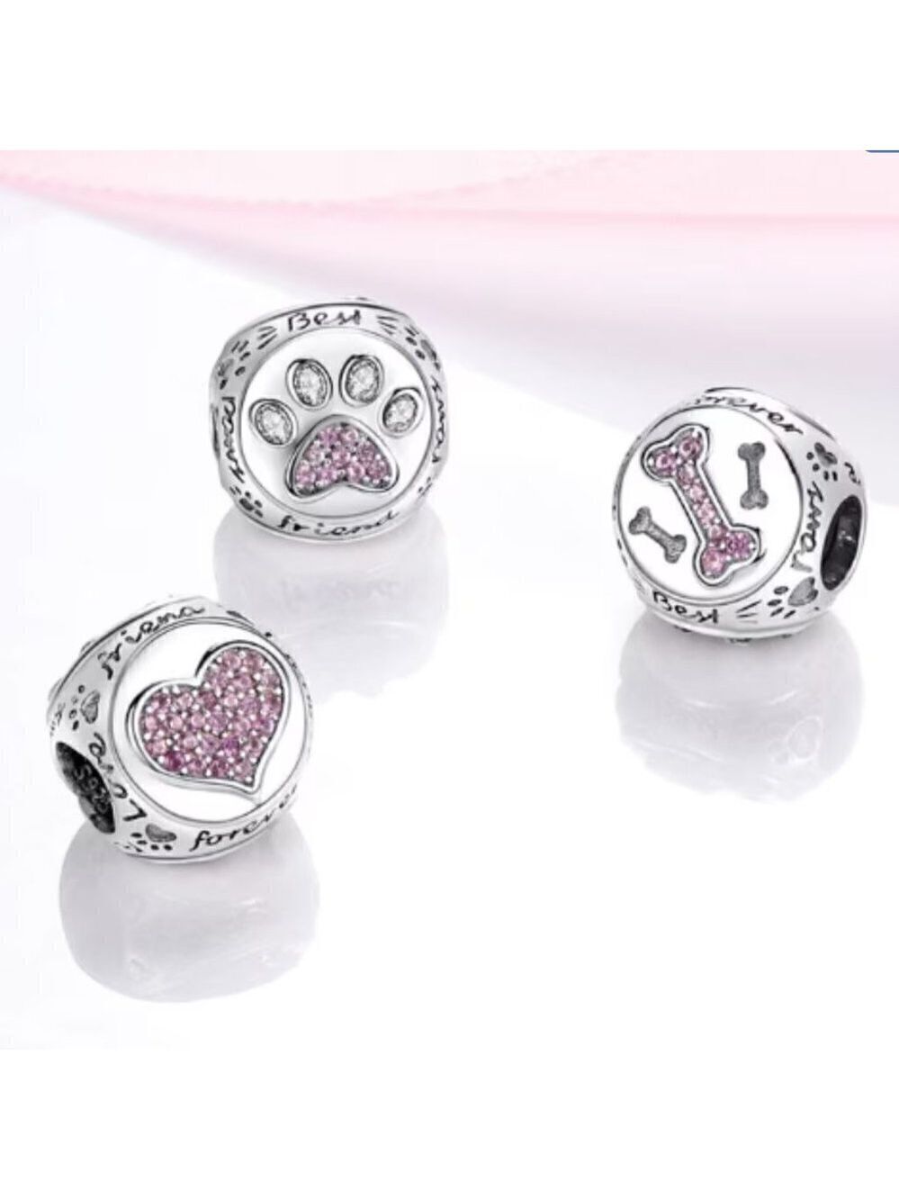 Triangular Dog Bone Paw Heart Charm